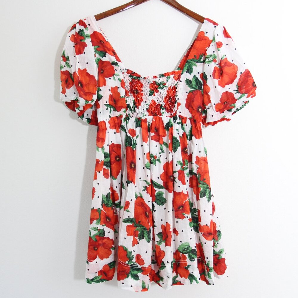 Anthropologie Maeve Square-Neck Smocked Babydoll Mini Dress Floral Cotton Small - Picture 3 of 14